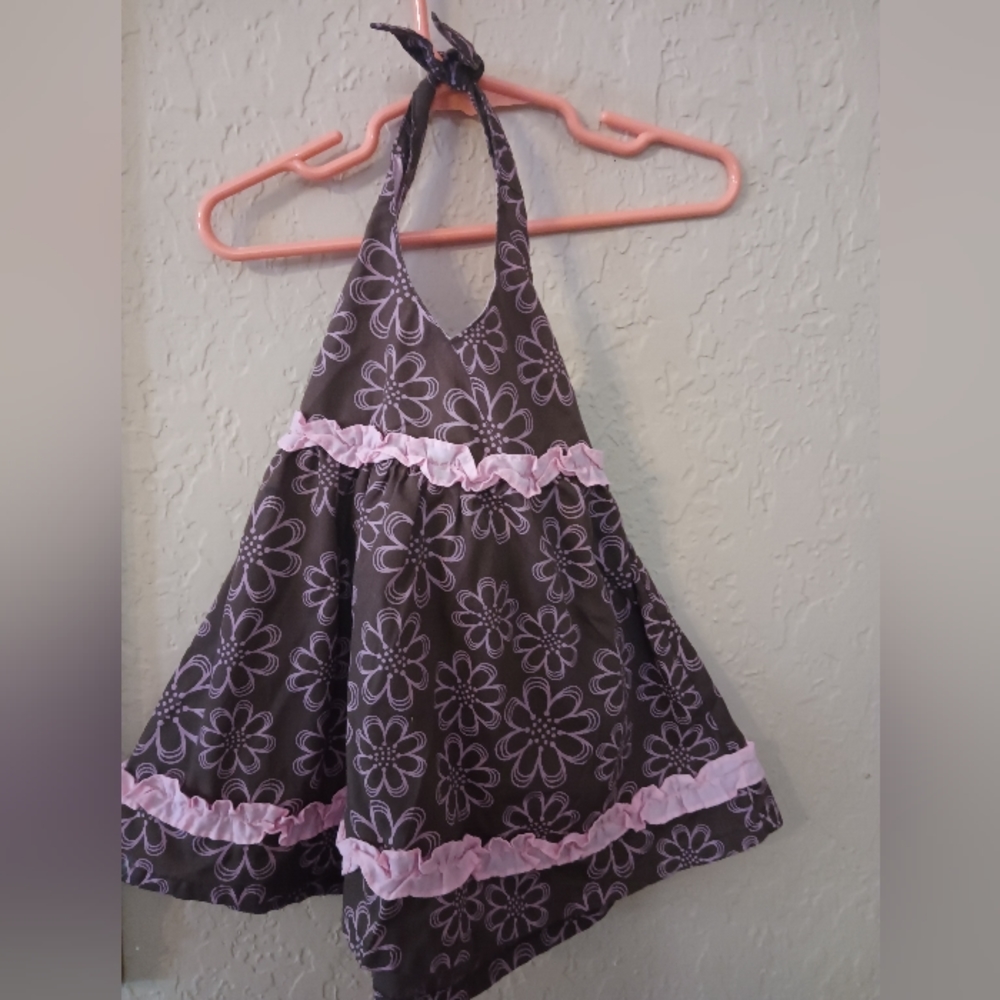 Penny M brown and light pink floral halter tie around neck dress size 12 months